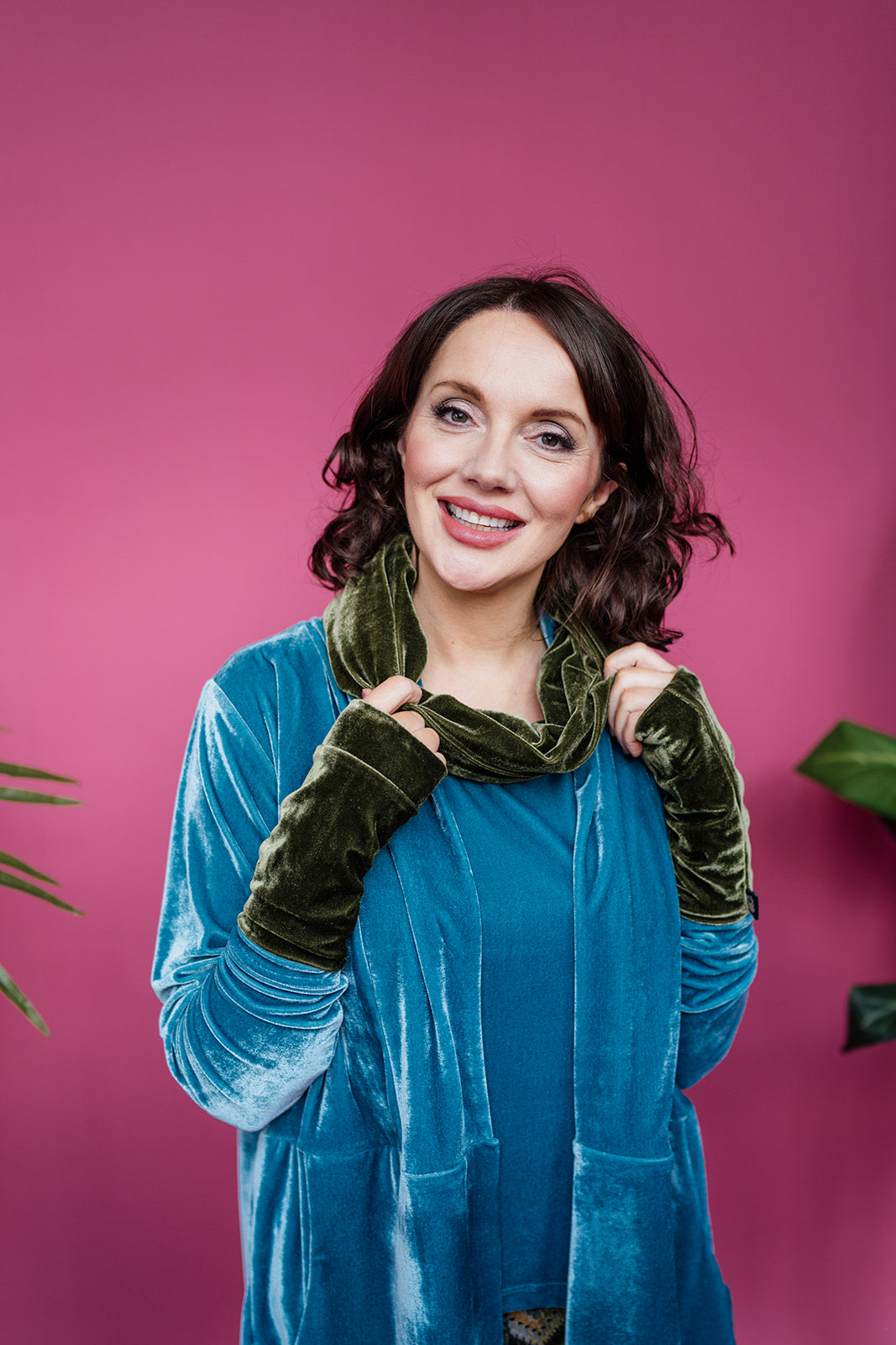 Velvet Cowl and Wrist Warmers Set in Dark Olive - Megan Crook