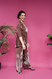 Velvet Straight Leg Trousers in Mushroom