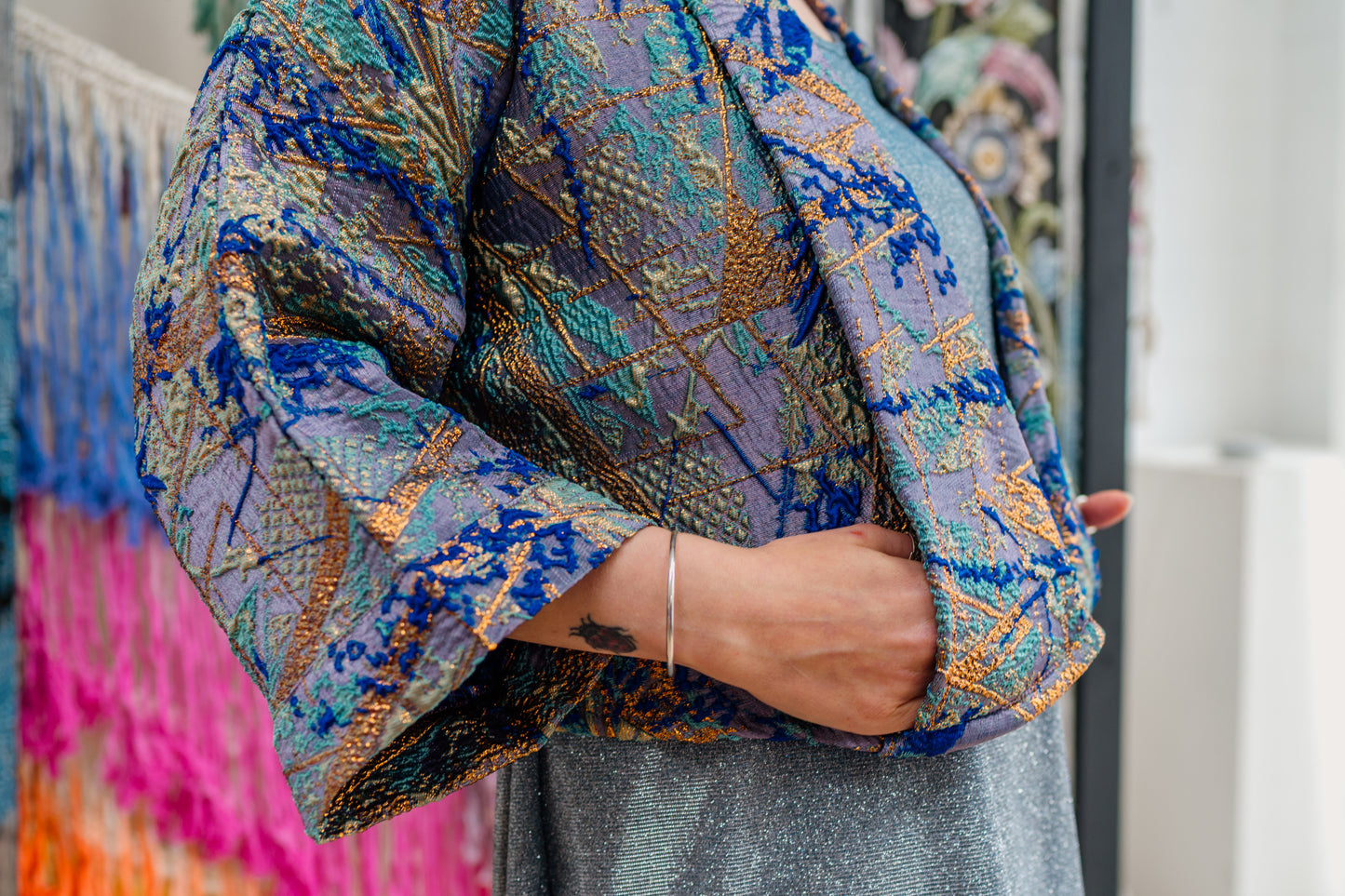 Cropped Kimono Jacket in Ocean Breeze