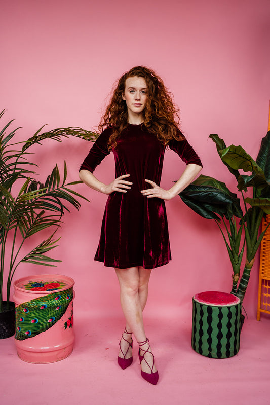 Velvet Swing Dress in Burgundy