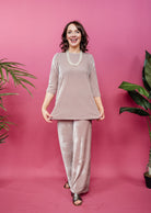 Velvet Straight Leg Trousers in Oyster - Megan Crook