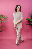 Velvet Straight Leg Trousers in Oyster - Megan Crook
