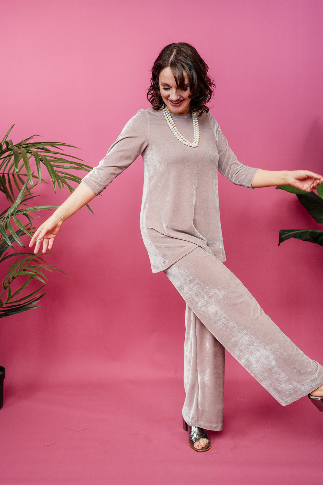 Velvet Straight Leg Trousers in Oyster - Megan Crook