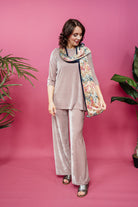 Velvet Straight Leg Trousers in Oyster - Megan Crook