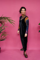 Velvet Dungaree Jumpsuit in Black - Megan Crook