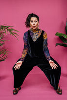 Velvet Dungaree Jumpsuit in Black - Megan Crook
