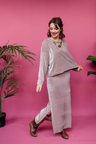 Maxi Velvet Side Split Skirt in Oyster - Megan Crook