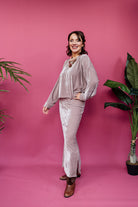 Maxi Velvet Side Split Skirt in Oyster - Megan Crook