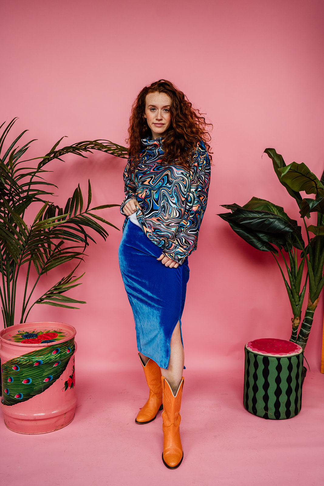 Funnel Neck Jumper in Navy Marble - Megan Crook