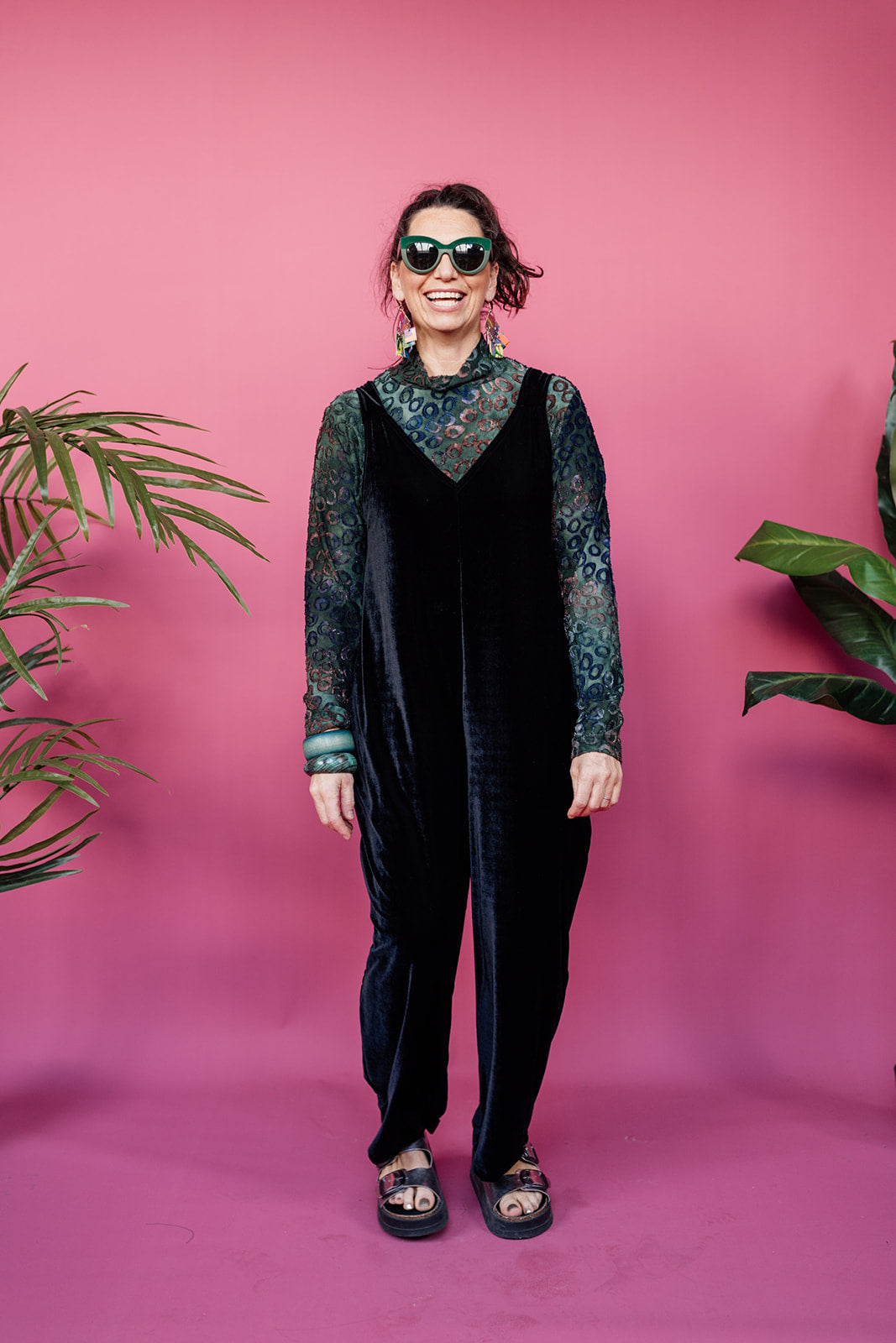 Mock Turtleneck in Bottle Green Leopard Burnout Jersey - Megan Crook