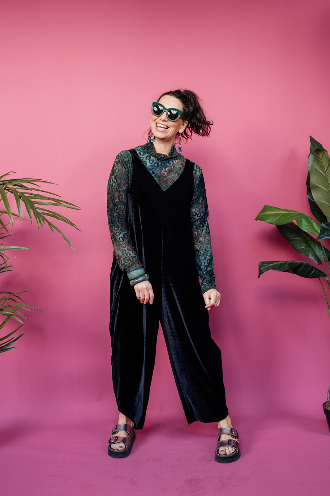 Mock Turtleneck in Bottle Green Leopard Burnout Jersey - Megan Crook