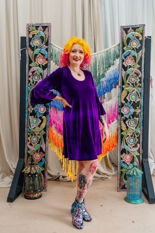 Velvet Swing Dress in Purple