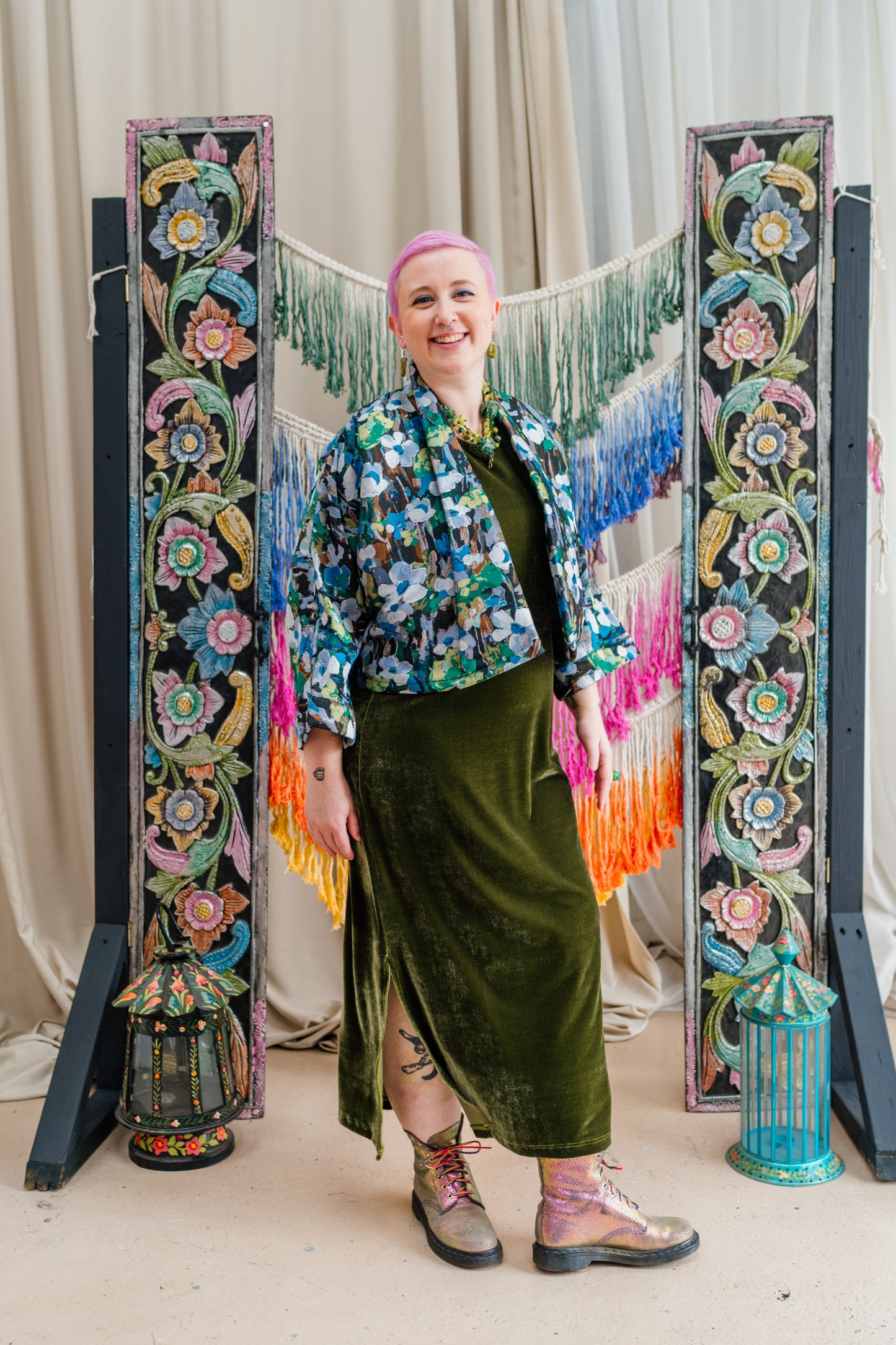 Cropped Kimono Jacket in Watercolour Floral
