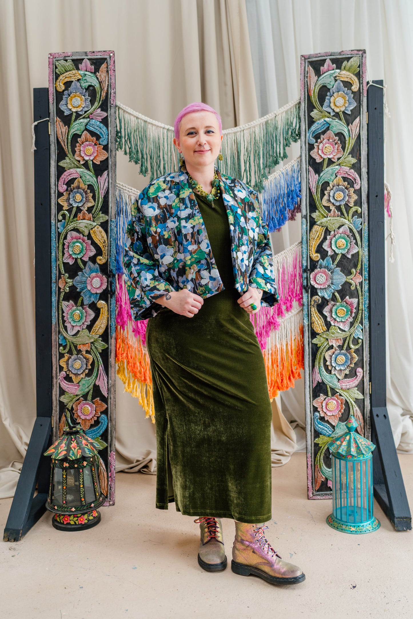 Cropped Kimono Jacket in Watercolour Floral