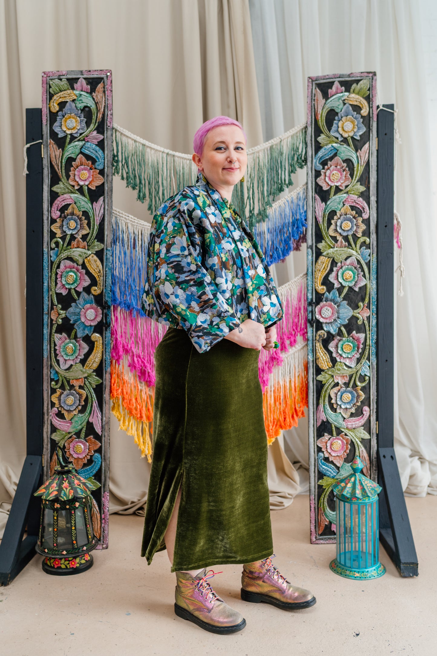 Cropped Kimono Jacket in Watercolour Floral