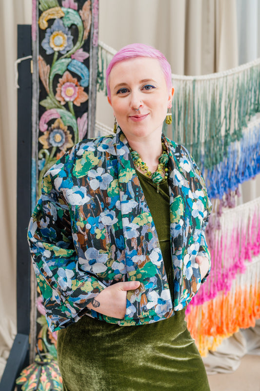 Cropped Kimono Jacket in Watercolour Floral