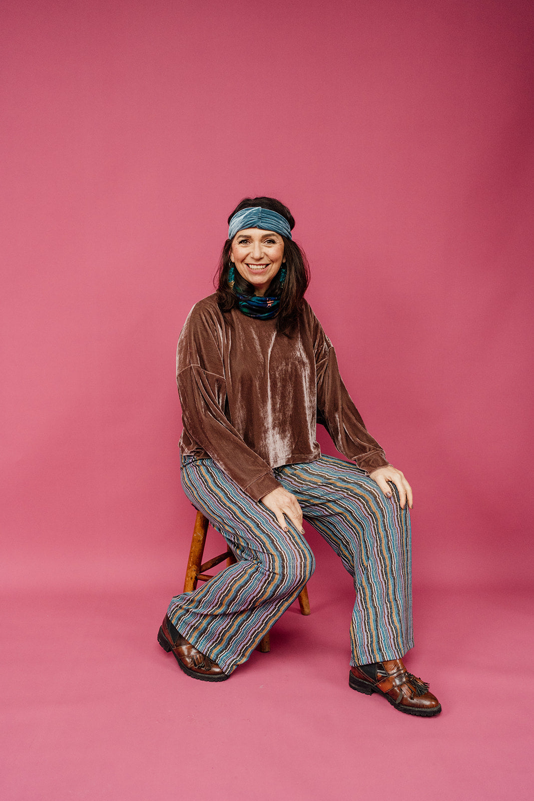 Straight Leg Trousers in Retro Stripe