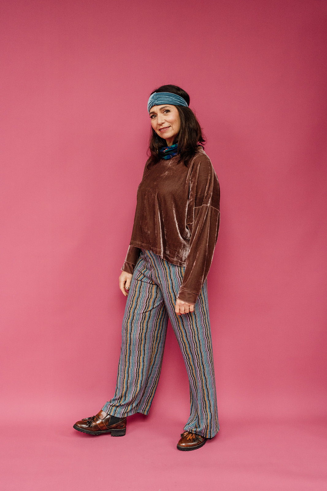 Straight Leg Trousers in Retro Stripe