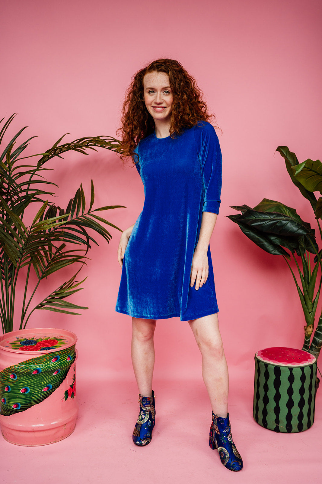 Velvet Swing Dress in Cornflower Blue Megan Crook Textiles