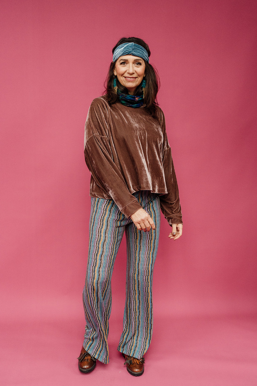 Straight Leg Trousers in Retro Stripe