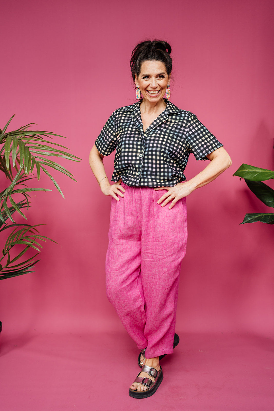 Long Bowling Shirt in Pastel Gingham Needlecord