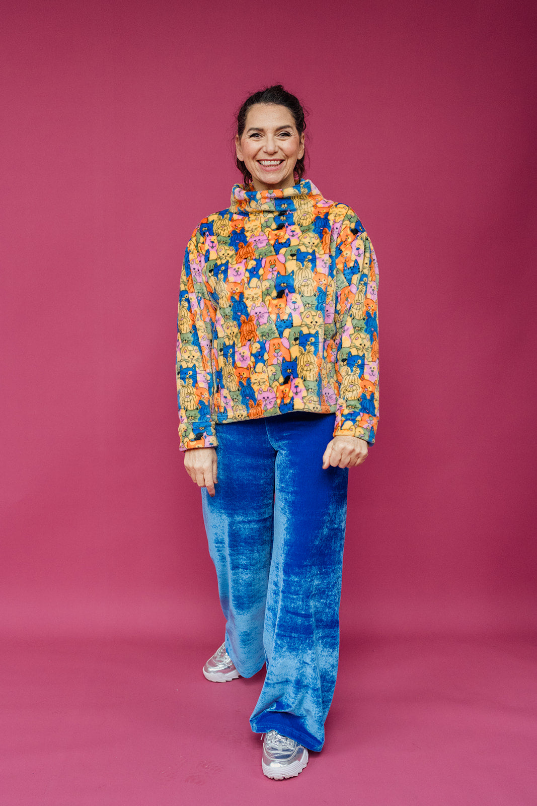 Velvet Straight Leg Trousers in Cornflower Blue - Megan Crook