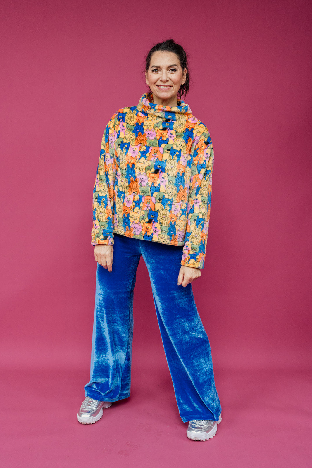 Velvet Straight Leg Trousers in Cornflower Blue - Megan Crook