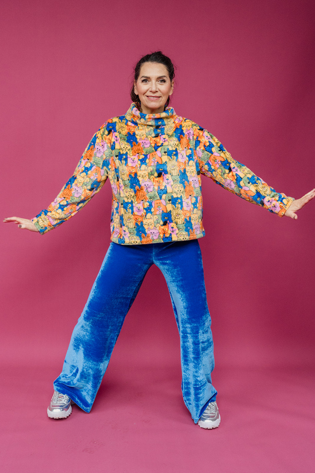 Velvet Straight Leg Trousers in Cornflower Blue - Megan Crook