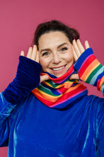 Load image into Gallery viewer, Reversible Hand Warmers in Rainbow Stripe