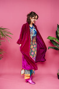 *Pre Order* Velvet Ruffle Maxi Cardigan in Cerise