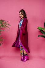 Load image into Gallery viewer, *Pre Order* Velvet Ruffle Maxi Cardigan in Cerise