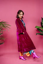 Load image into Gallery viewer, *Pre Order* Velvet Ruffle Maxi Cardigan in Cerise