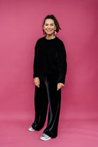 Velvet Straight Leg Trousers in Black - Megan Crook