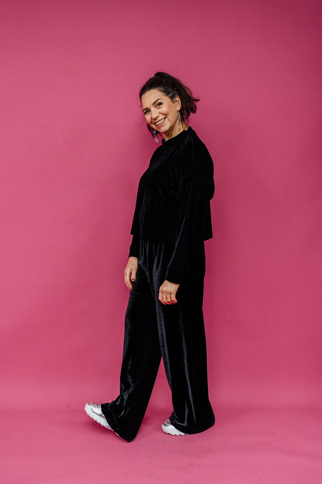 Velvet Straight Leg Trousers in Black