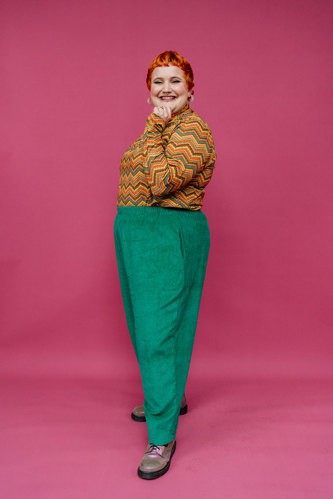 Long Sleeved Turtleneck in Retro Chevron - Megan Crook