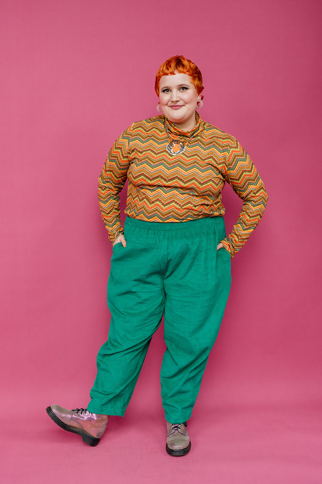 Long Sleeved Turtleneck in Retro Chevron - Megan Crook