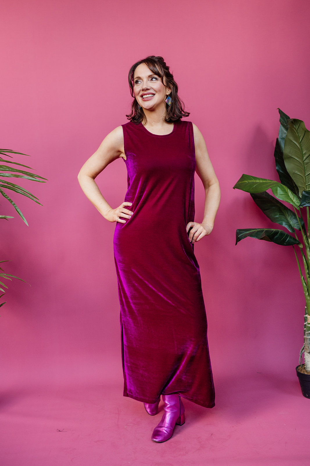 Velvet Maxi Dress in Cerise