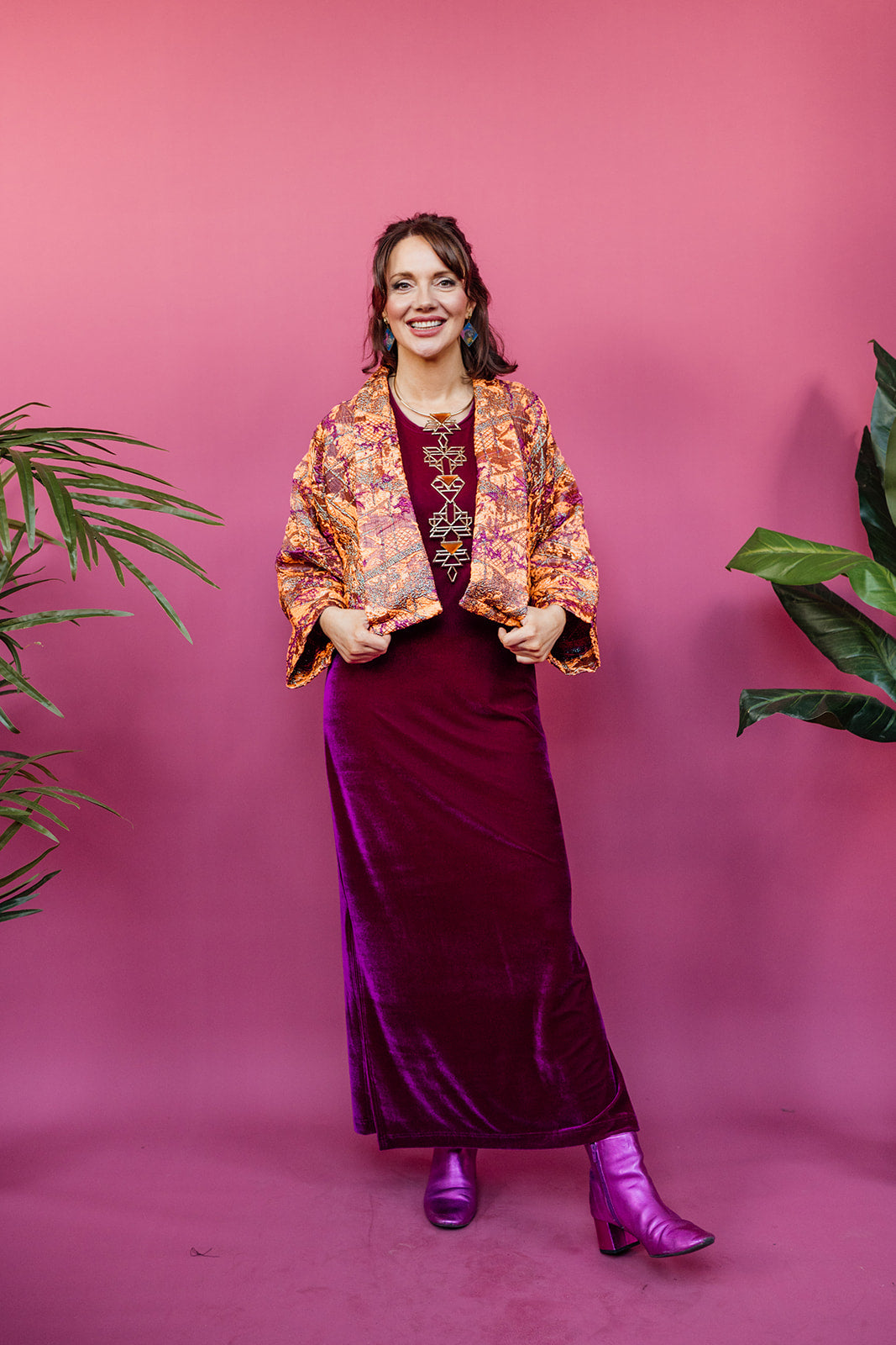 Velvet Maxi Dress in Cerise