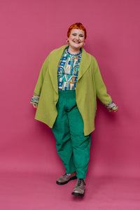 Embellished Short Wool Coat in Lime Green