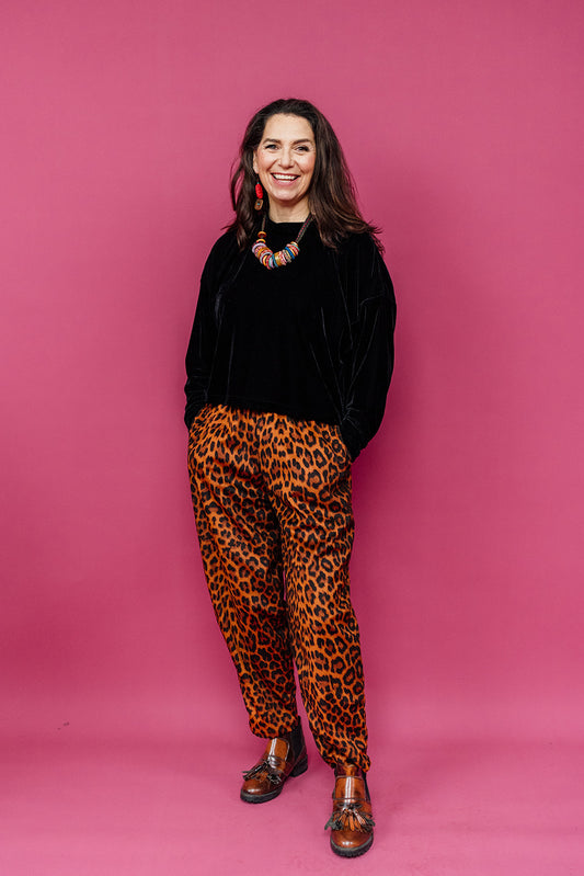 Ankle Grazer Trousers in Leopard Cord