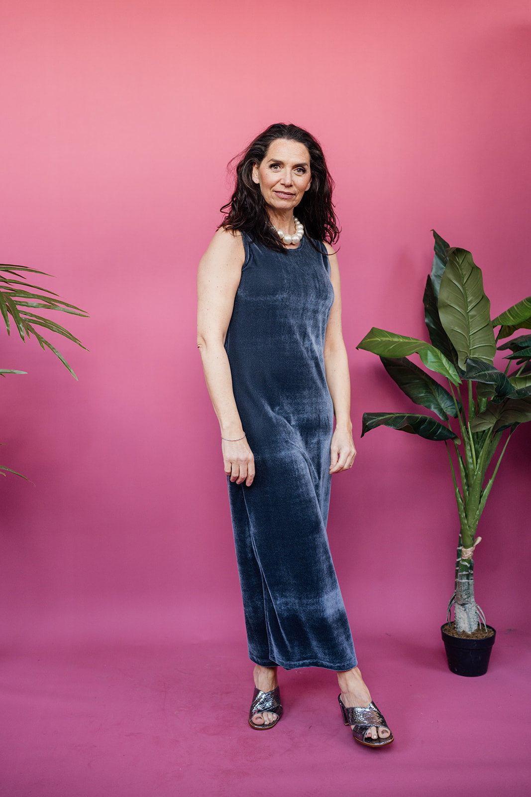 Velvet Maxi Dress in Slate Grey