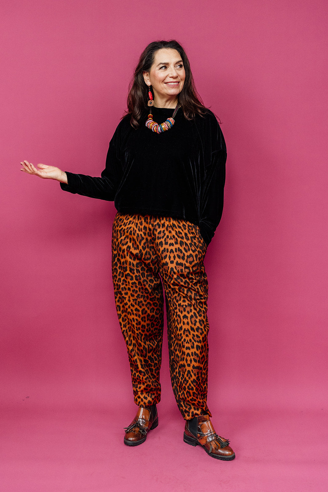 Ankle Grazer Trousers in Leopard Cord