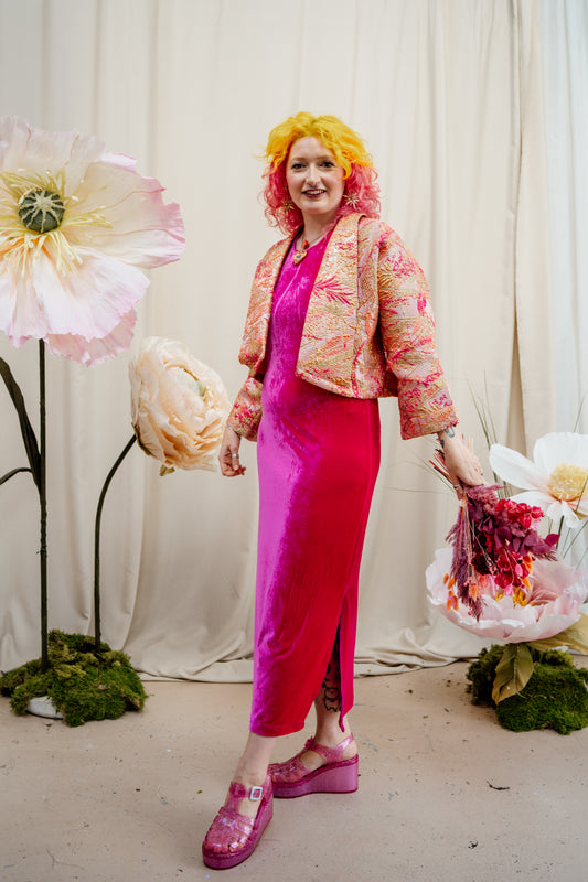 Velvet Maxi Dress in Bright Pink