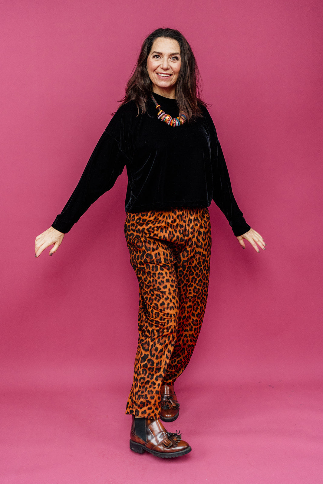 Ankle Grazer Trousers in Leopard Cord