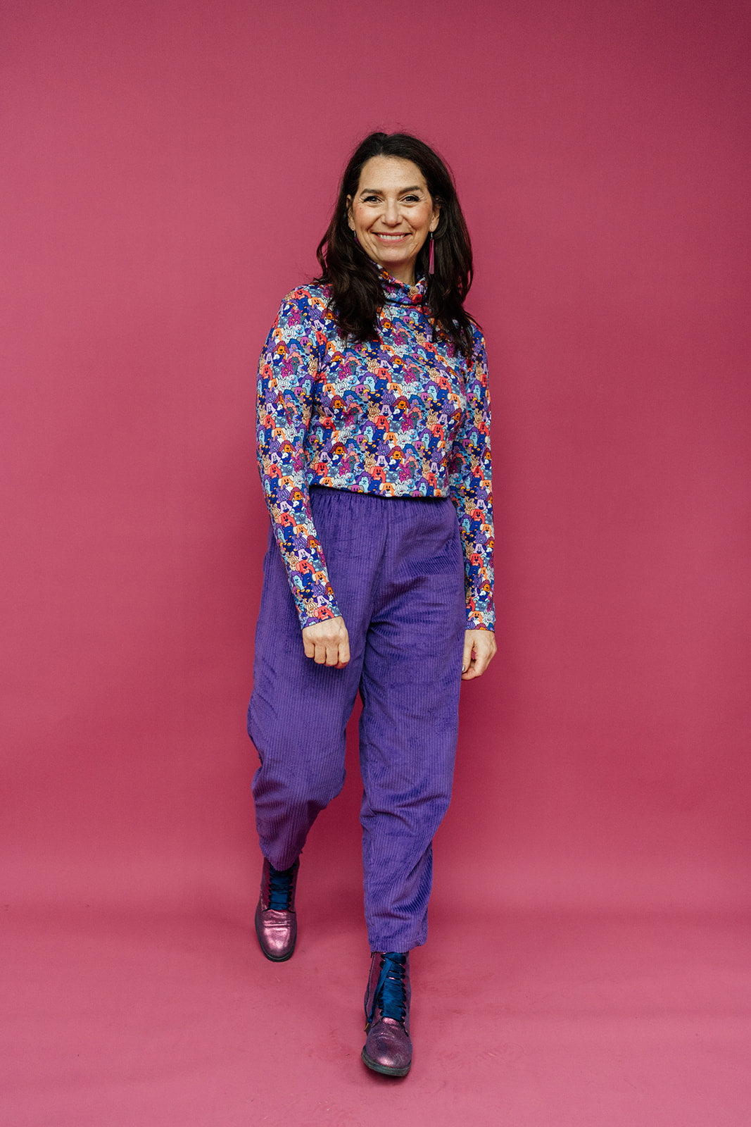 Ankle Grazer Trousers in Purple Cord