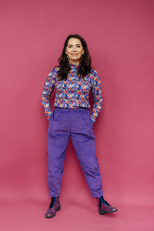 Ankle Grazer Trousers in Purple Cord