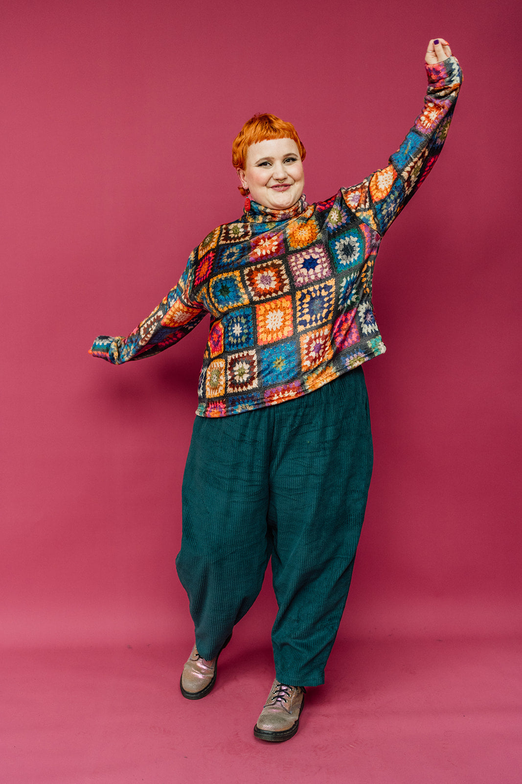 * Funnel Neck Pullover in Crochet Print - Megan Crook