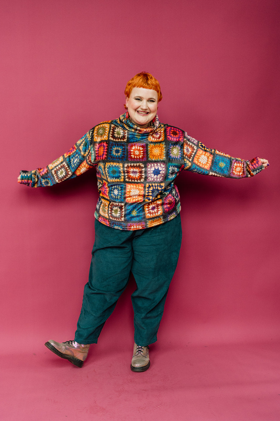 * Funnel Neck Pullover in Crochet Print - Megan Crook