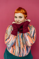 Cable Knit Jersey Cowl and Wrist Warmers Set in Burgundy - Megan Crook