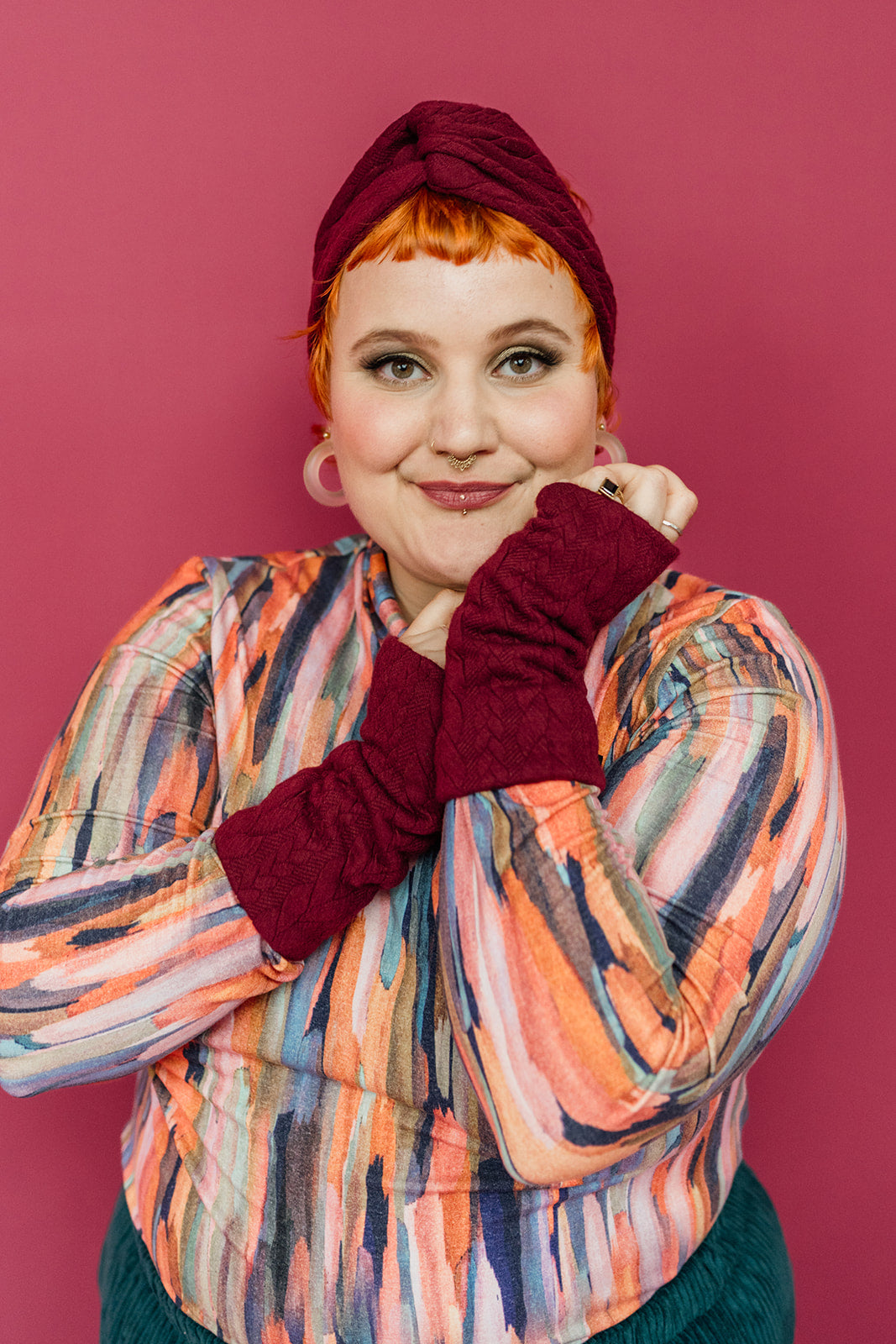 Cable Knit Jersey Headband in Burgundy